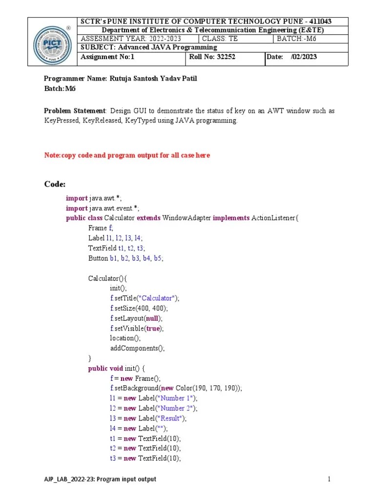 Designing a GUI Calculator Application to Demonstrate Key Events in
