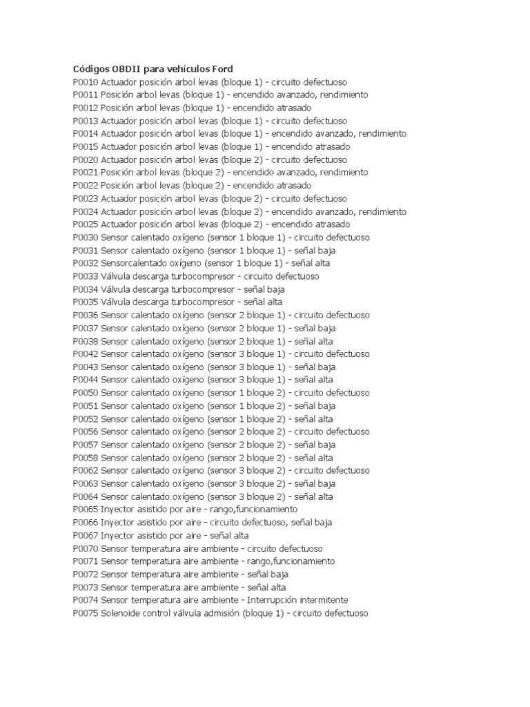 Códigos OBDII para Vehículos Ford Acelerador