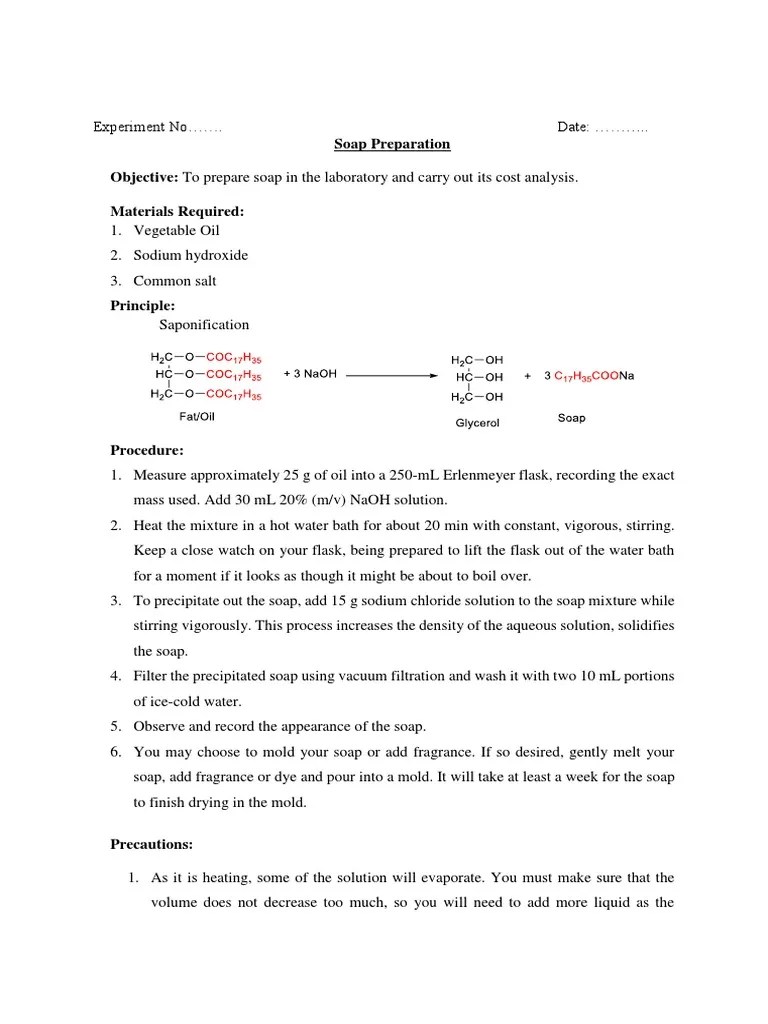 Soap Preparation Objective Materials Required PDF