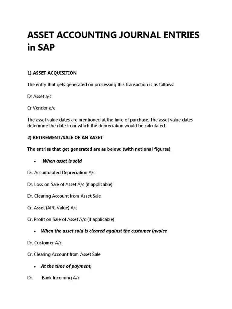 ASSET ACCOUNTING JOURNAL ENTRIES in SAP PDF