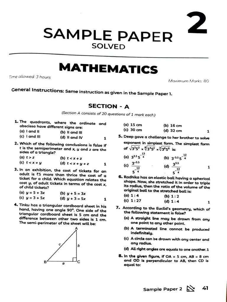 Sample Paper Math Class 9 PDF Equations Mathematics