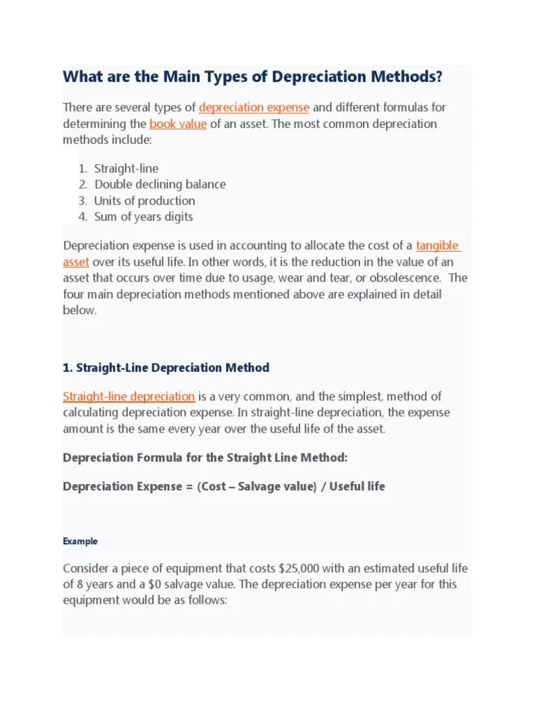 What Are The Main Types of Depreciation Methods? Depreciation Expense