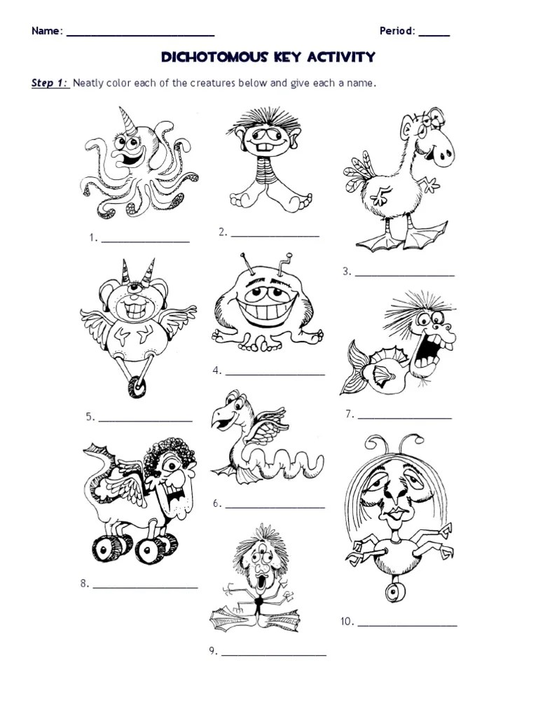 Dichotomous Key Activity Monsters