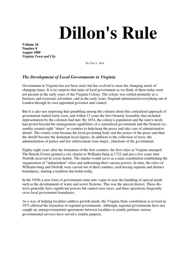 The Dillon Rule in Virginia by Clay L. Wirt Local Government Constitution Of Tennessee