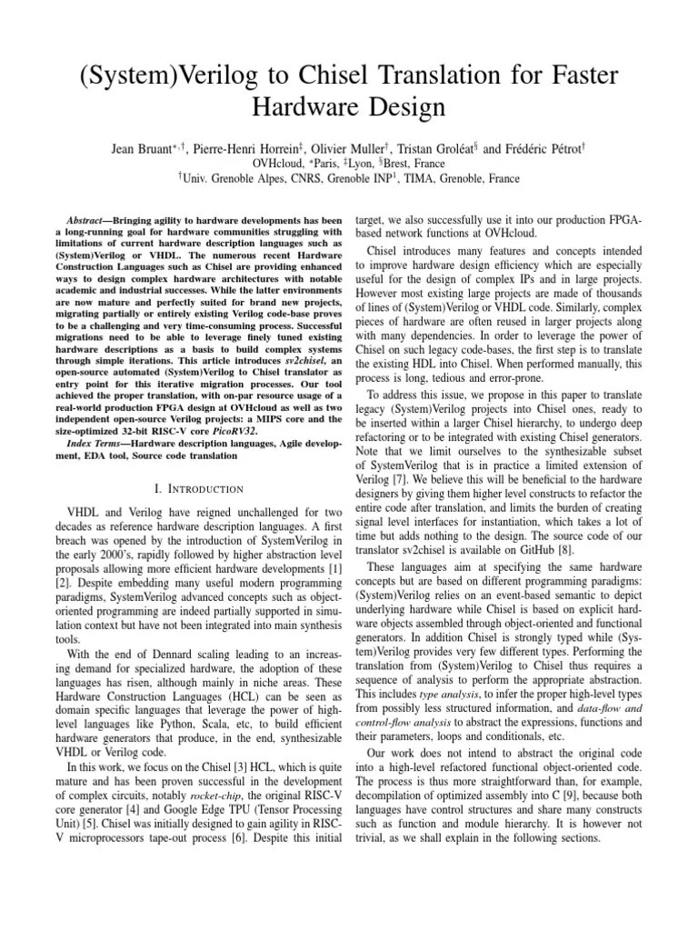 (System)Verilog to Chisel Translation for Faster Hardware design PDF