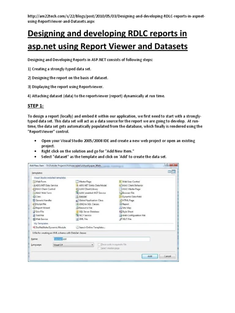Designing and Developing RDLC Reports in ASP PDF Microsoft Sql