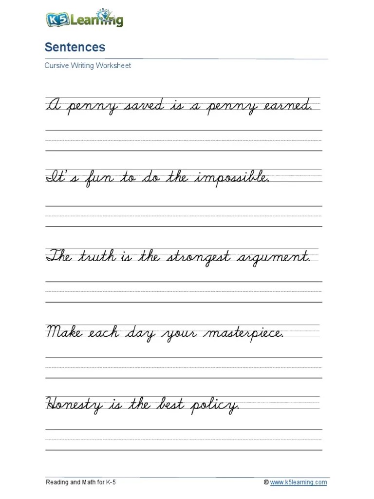Handwriting Practice Sentences 1 Printable PDF