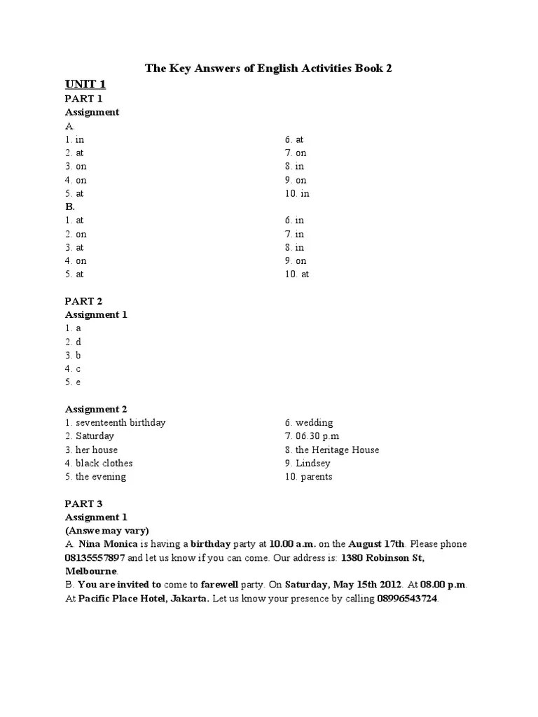 Answer Key 2 PDF Food And Drink