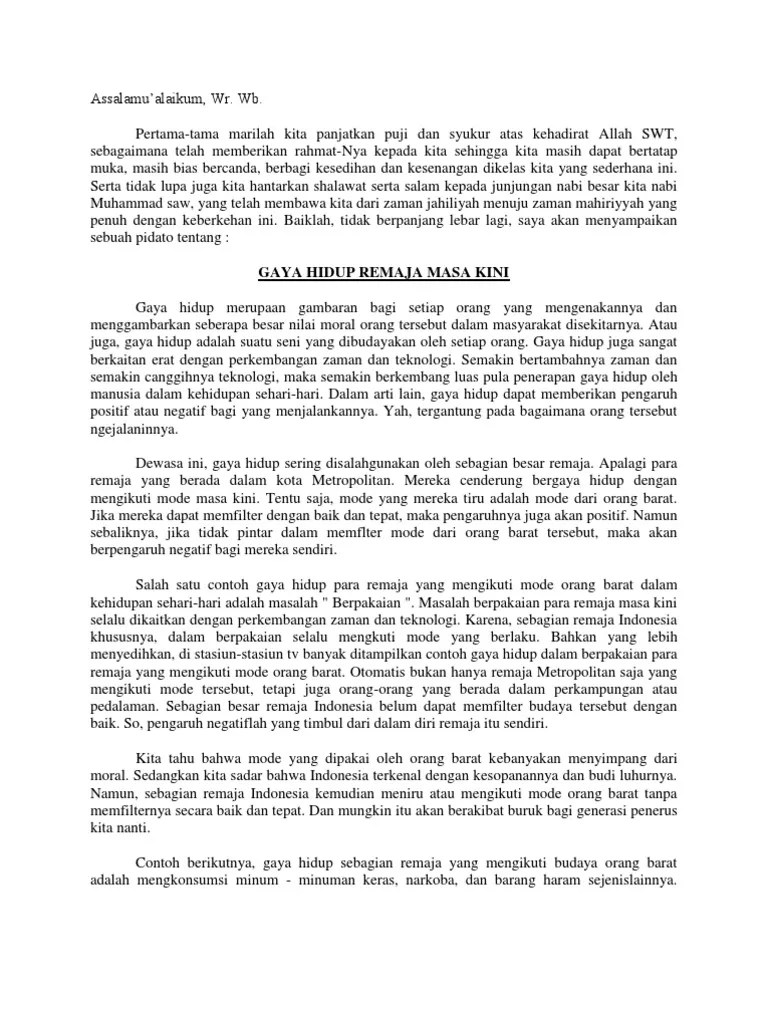 Pidato Gaya Hidup Remaja Masa Kini