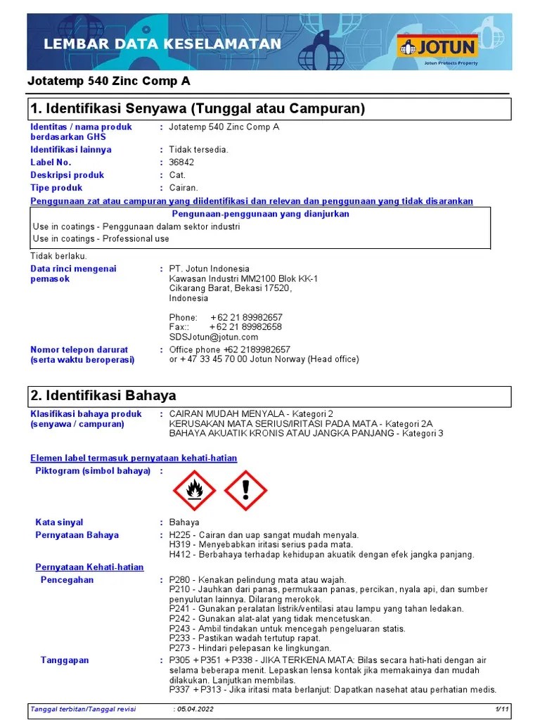 Safety Data Sheet Jotun Jotatemp 540 Zinc PDF
