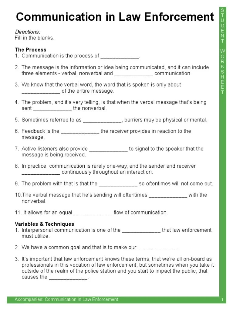 Communication in Law Enforcement Worksheet1 PDF Communication Nonverbal Communication