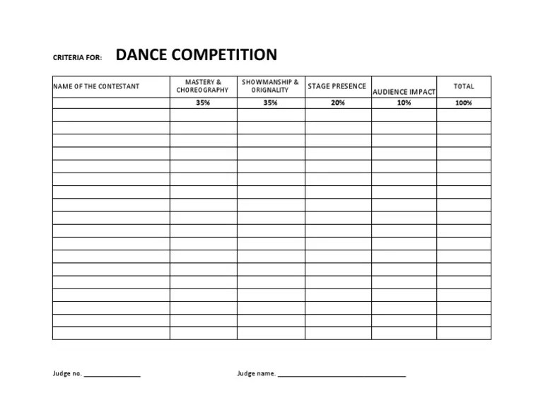 Criteria For Dance Competition PDF