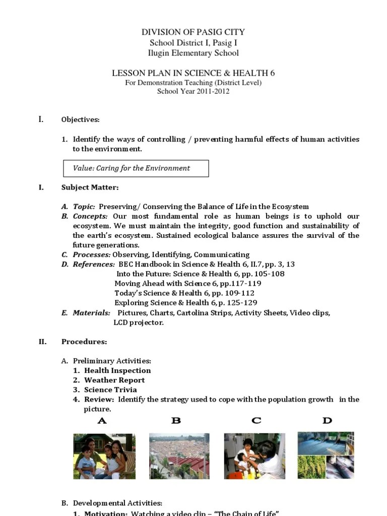 Lesson Plan For Demo Teaching in Science 6 PDF Ecology Natural