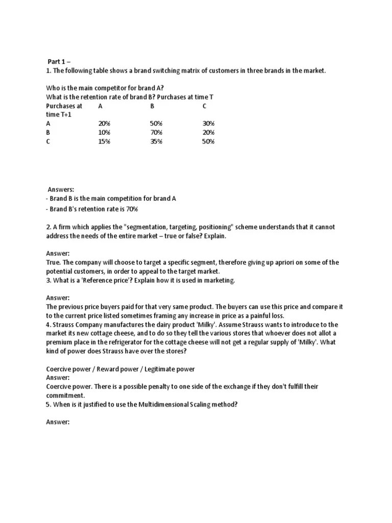 Test Example Questions Answers PDF Brand Marketing