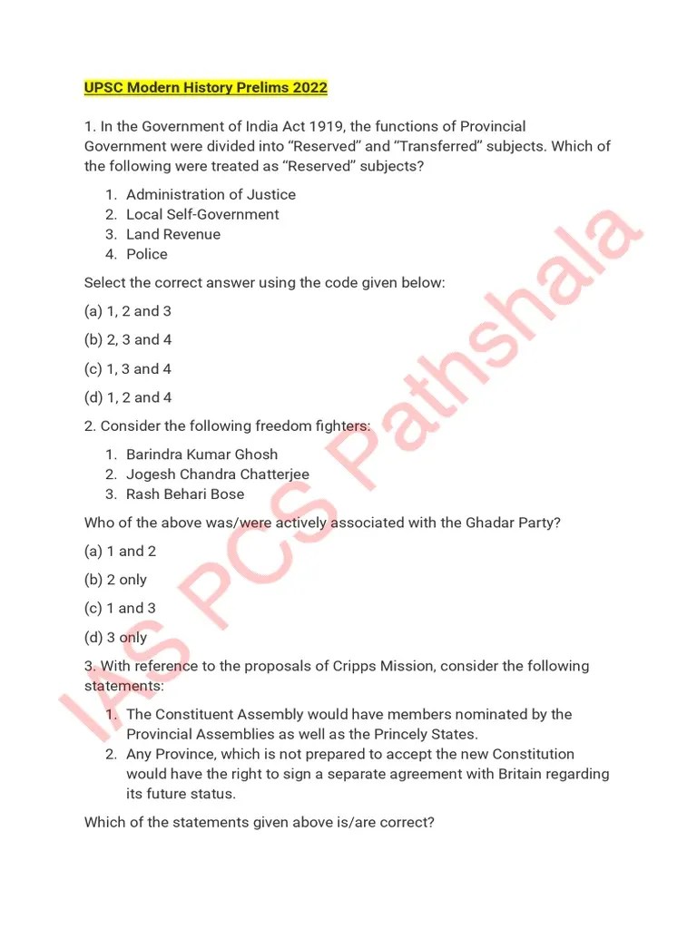 UPSC Modern History Prelims PYQs Compilations PDF British Raj