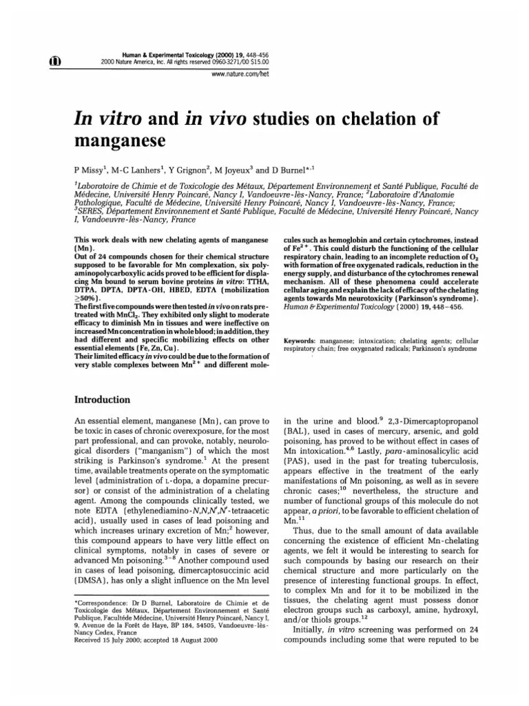 An Investigation of Chelating Agents for the Treatment of Manganese