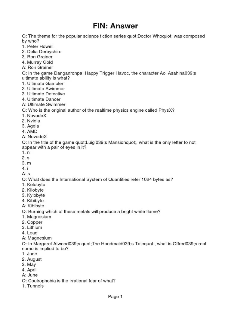 Popular science fiction trivia questions and answers PDF