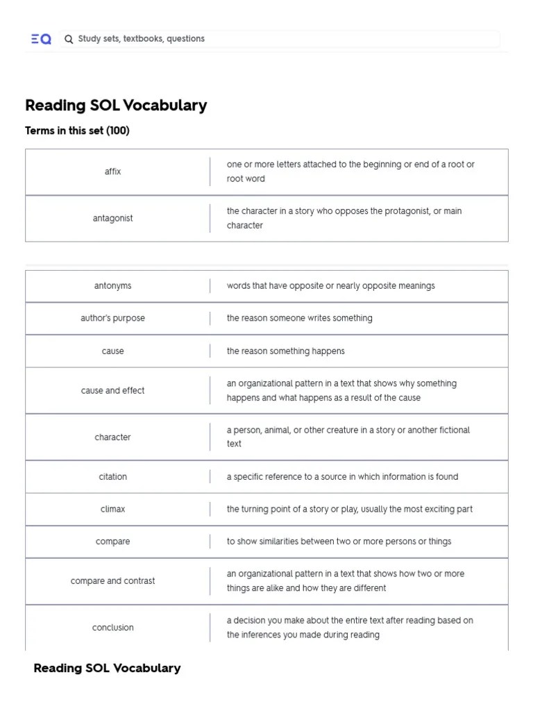 Reading+SOL+Vocabulary+Flashcards+_+Quizlet PDF Narration Narrative