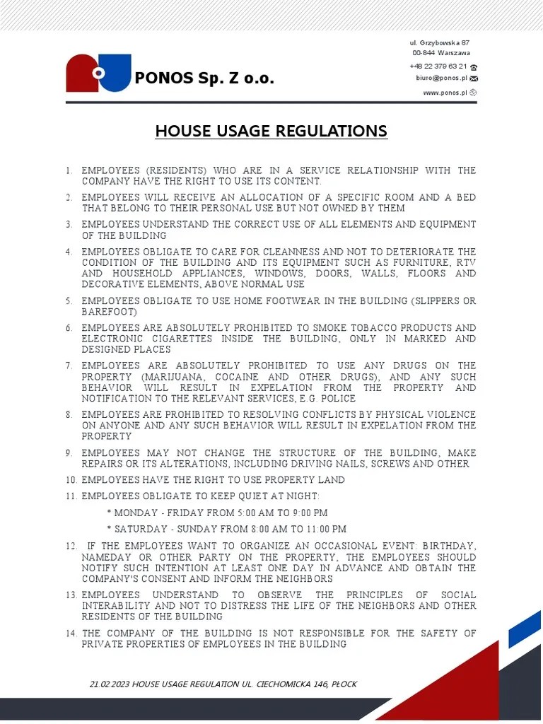 Company Housing Rules and Regulations PDF