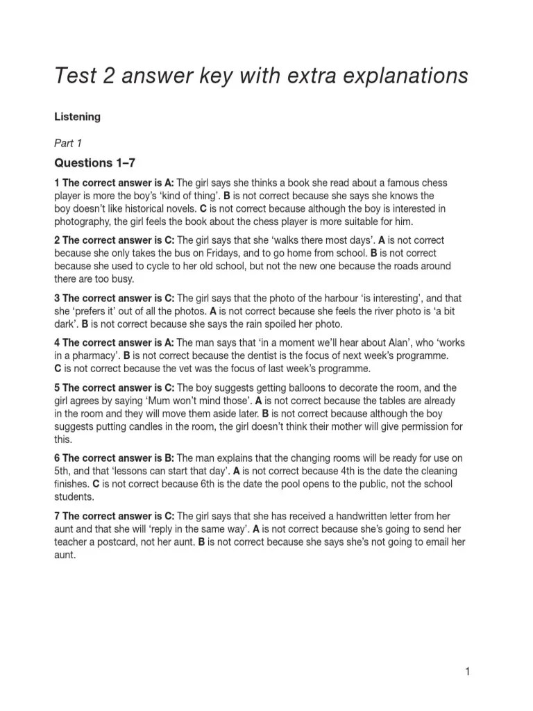 Test 2 Answer Key With Extra Explanations: Questions 1-7 | PDF