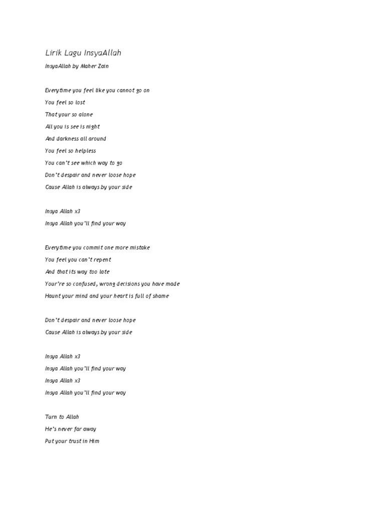 Teks Lagu Insya Allah Maher Zain - Berbagi Teks Penting