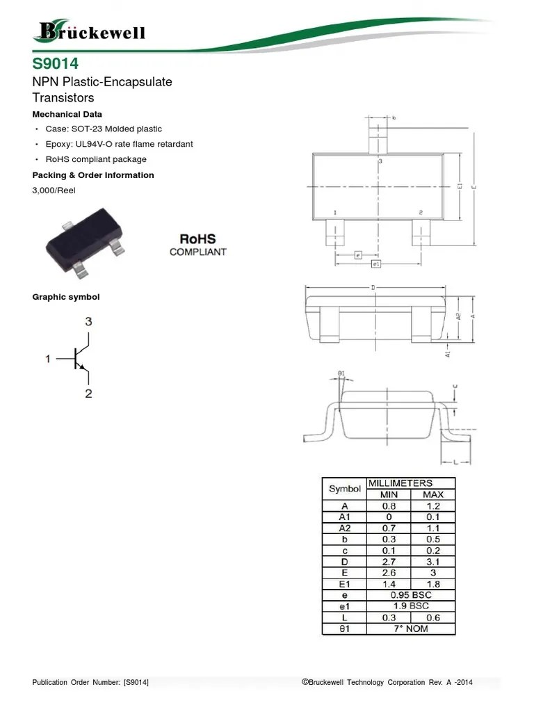 S9014 SMD TRANSISTOR NPN 100MA 50V J6 PDF Bipolar Junction