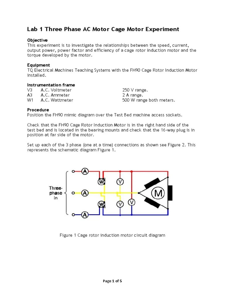 Lab 1 Three Phase AC Motor Cage Motor Experiment Objective PDF Electric Motor Alternating