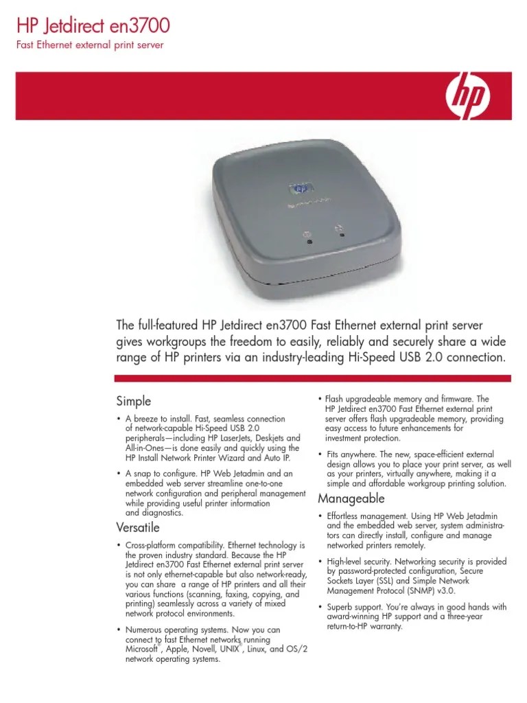 HP Jetdirect En3700 Fast External Print Server PDF