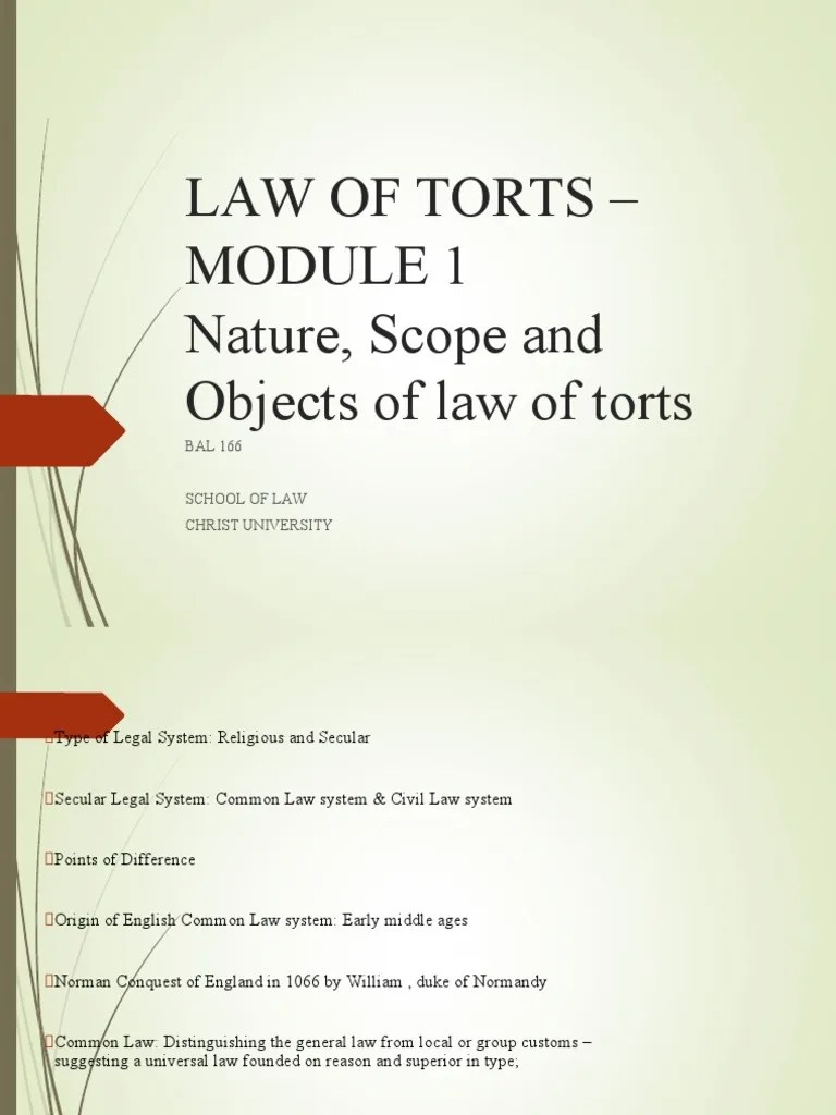 Law of Torts Nature, Scope and Objects of Law of Torts PDF Tort