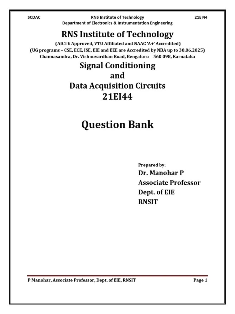 Question Bank RNS Institute of Technology PDF Operational