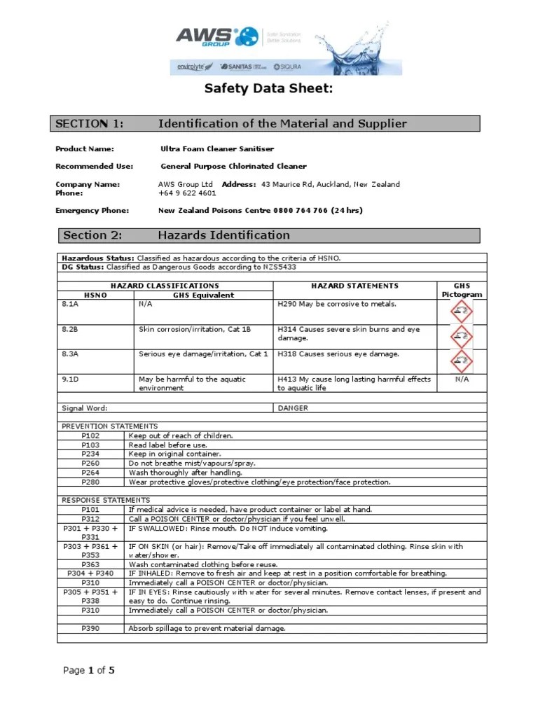 AWS foam cleaner SDS PDF