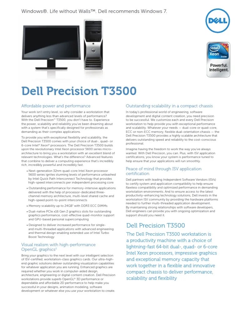 Dell Precision t3500 Spec Sheet Workstation Intel