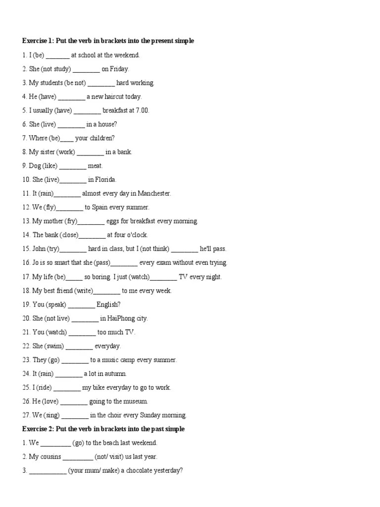 Exercise 1 Put The Verb in Brackets Into The Present Simple PDF