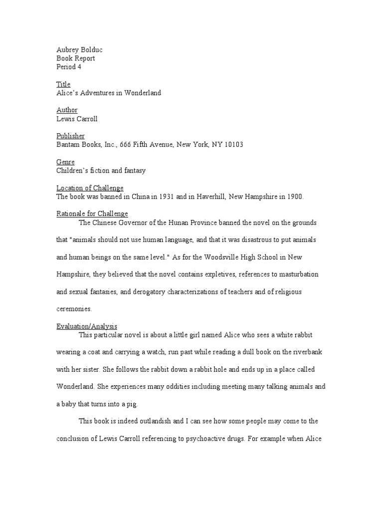 Alice�s Adventures in Wonderland Book Report Alice