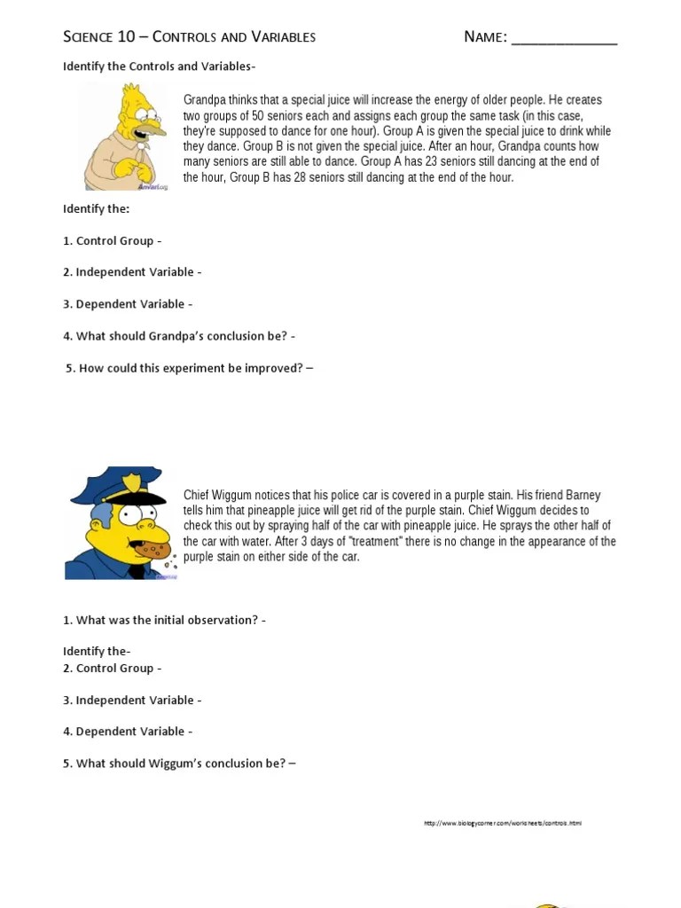 03 Simpsons Scientific Method Practice Bart Simpson Experiment