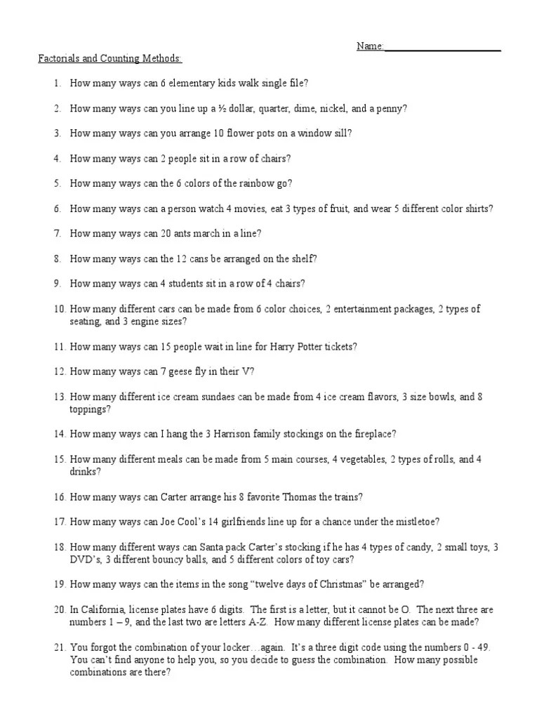 Factorials Worksheet 2010 | PDF