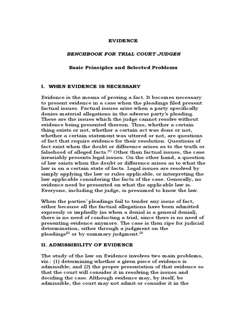 EVIDENCE Benchbook For Trial Court Judges PDF Witness Evidence (Law)