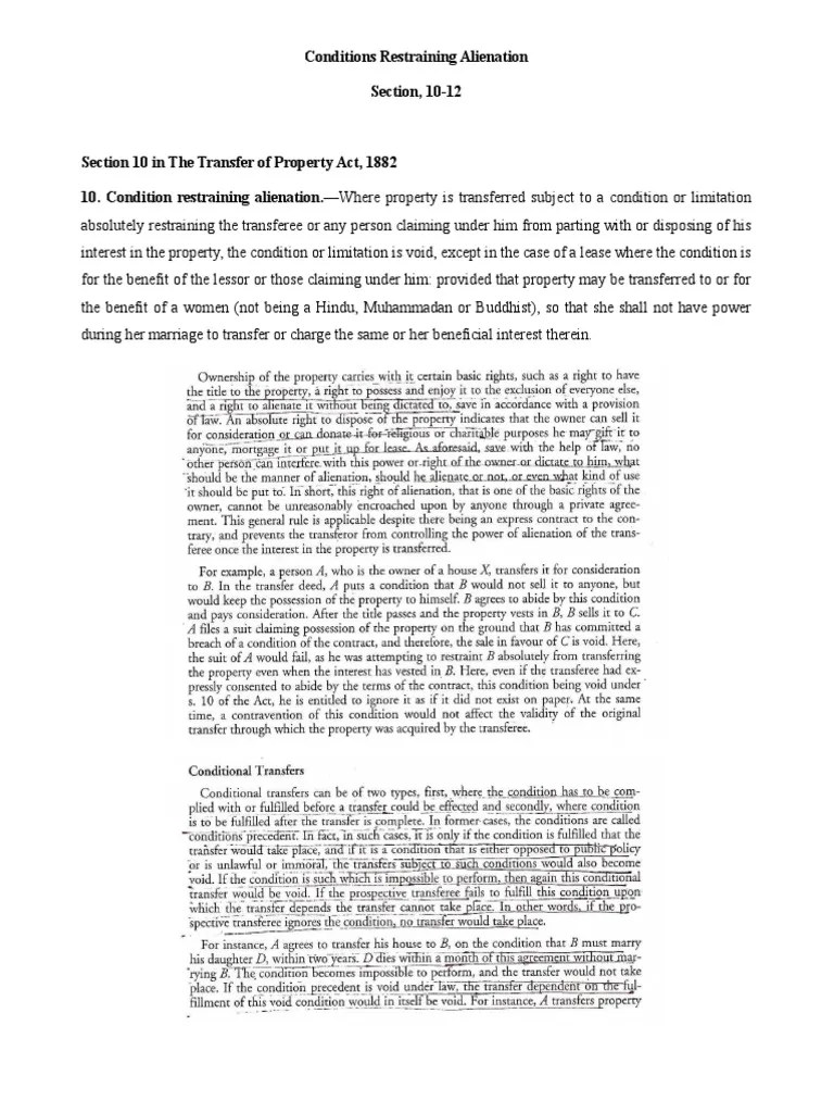 Conditions Restraining Alienation Notes PDF Lease Property