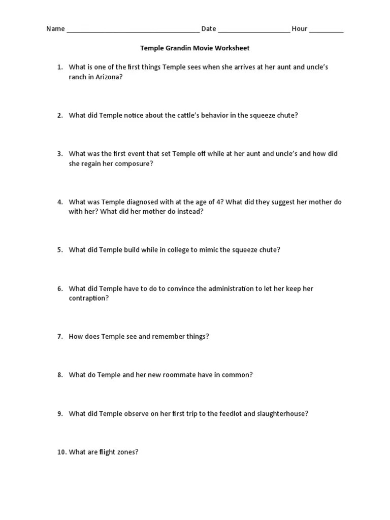 Temple Grandin Movie Worksheet PDF
