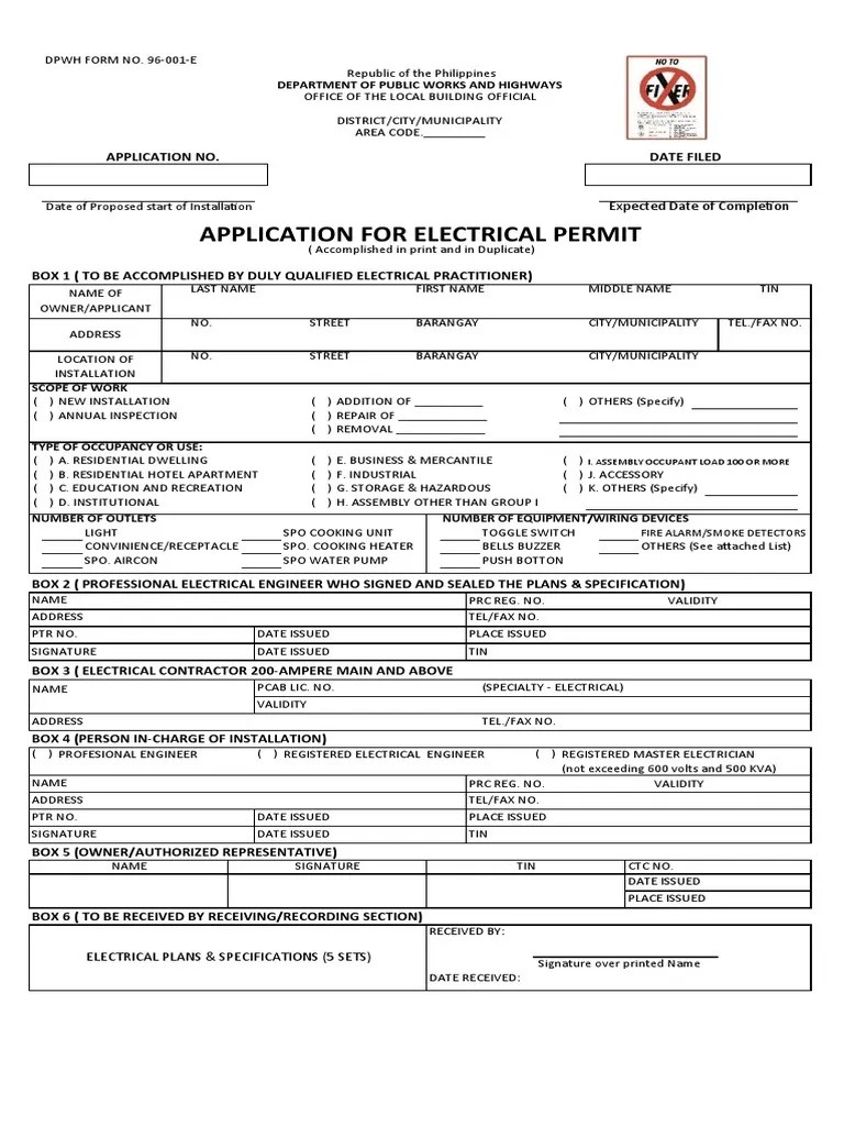 Electrical Permit Form PDF Manufactured Goods Electrical Engineering