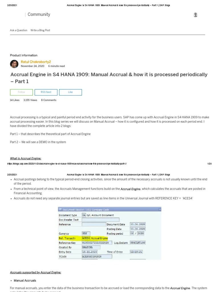 Accrual Engine in S4 HANA 1909_ Manual Accrual & how it is processed periodically Part 1 _ SAP