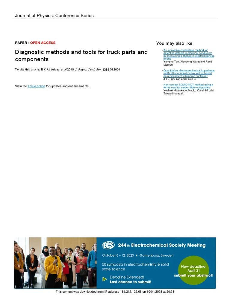 Diagnostic Methods and Tools For Truck Parts and Components Journal of Physics Conference