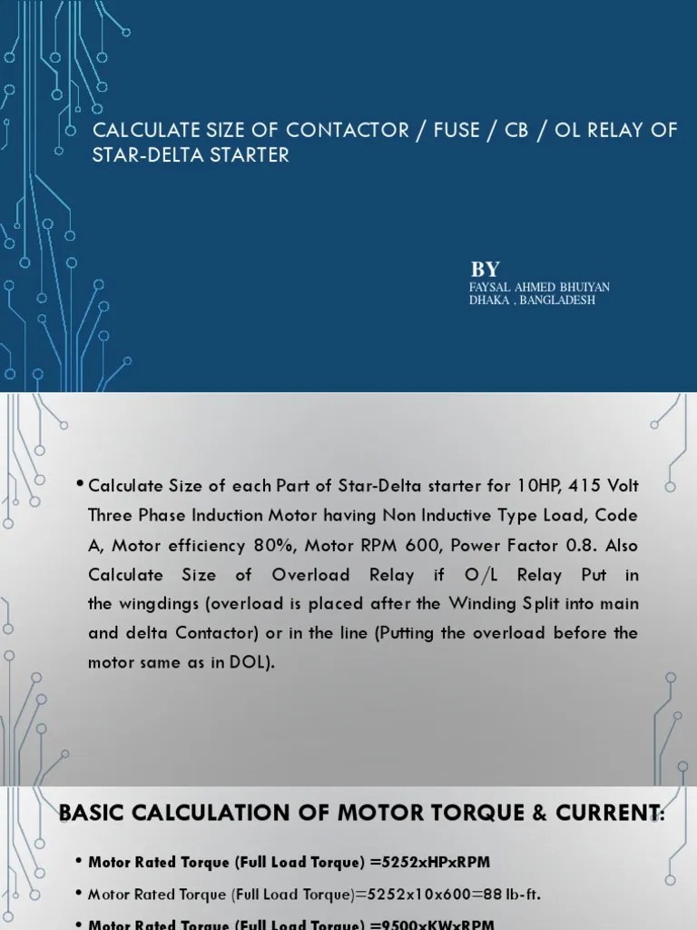 Calculate Size of Contactor / Fuse / CB / Ol Relay of StarDelta