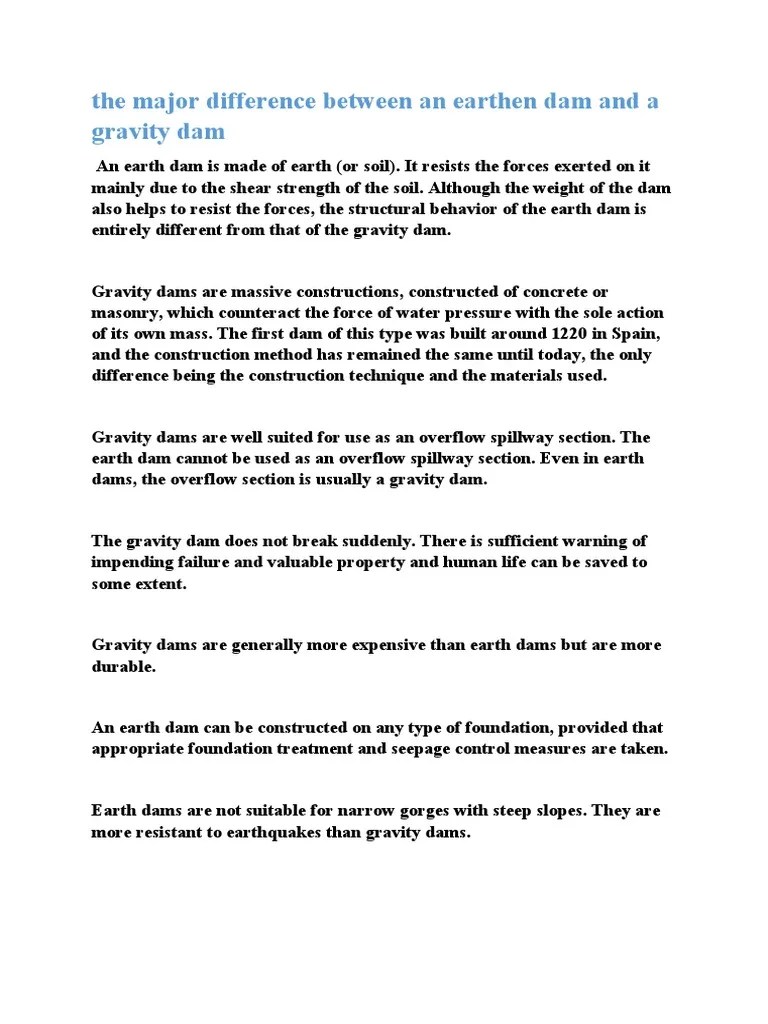 The Major Difference Between An Earthen Dam and A Gravity Dam PDF