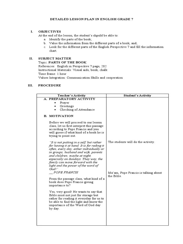 English Grade 7 Parts of A Book PDF Books Bibliography