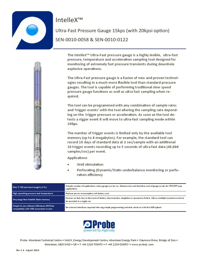 Probe IntelleX 15k & 20k Ultra Fast Pressure Gauge Data Sheet Rev 1.6