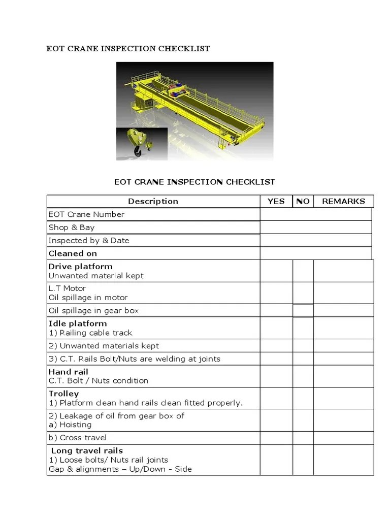 Eot Crane Inspection Checklist PDF