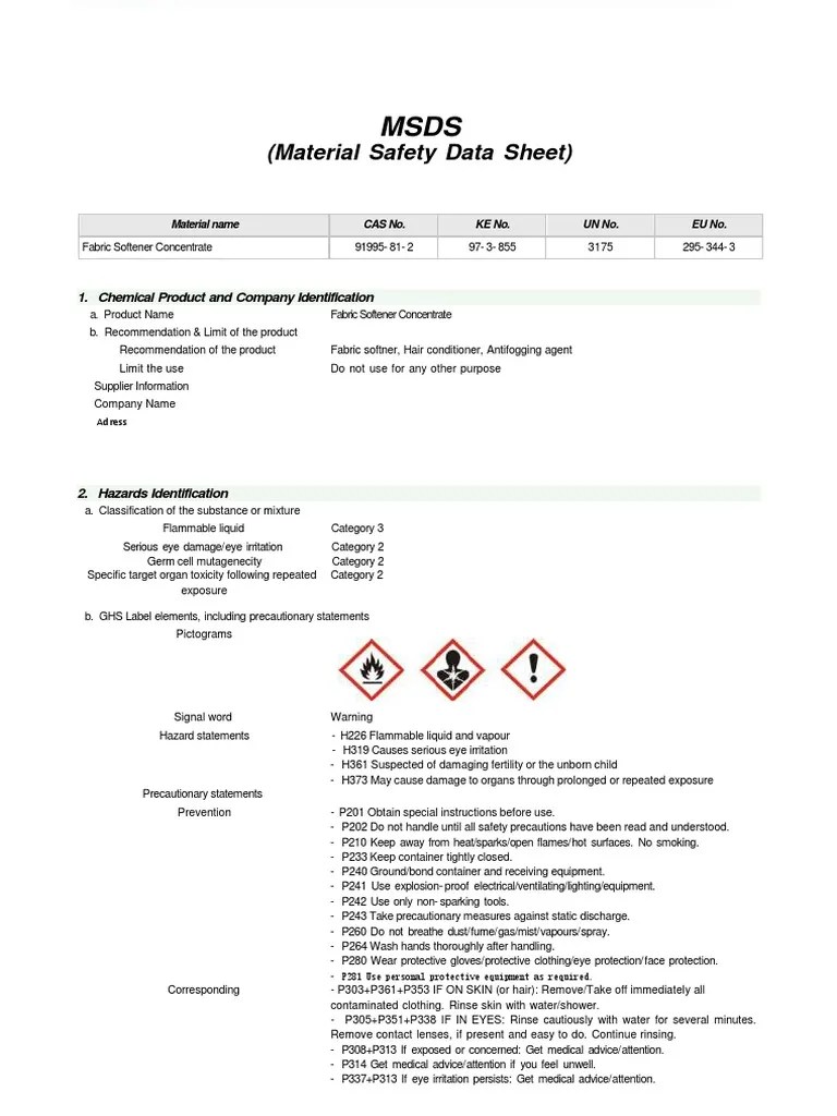 MSDS of Fabric Softener PDF Firefighting Physical Sciences
