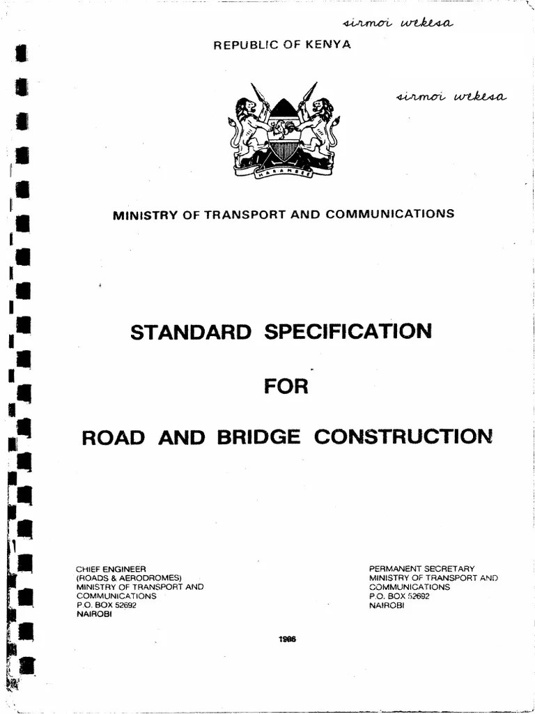 Kenya Standard Specifications For Road and Bridge Works PDF