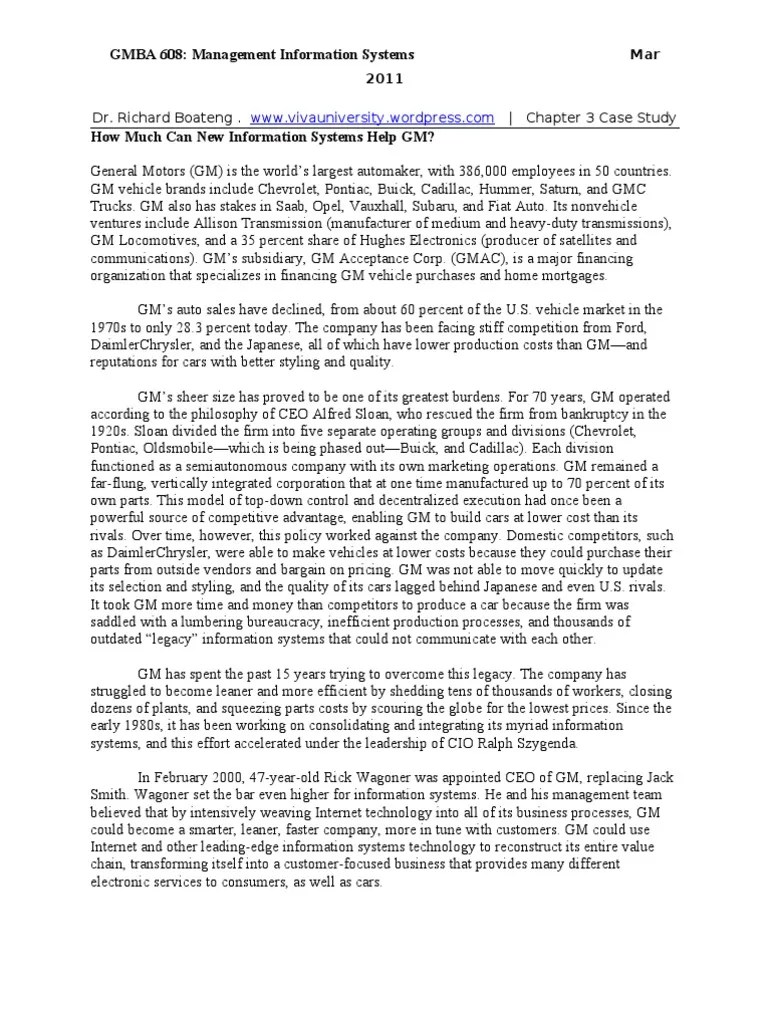 GMBA 608 Management Information Systems Dr. Richard Boateng Chapter